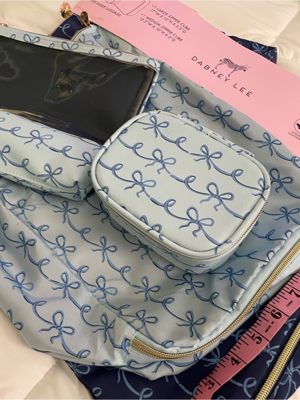 Dabney Lee Light Blue & Navy Bow Print 2-Piece Packing Cube Set - Picture 8 of 9